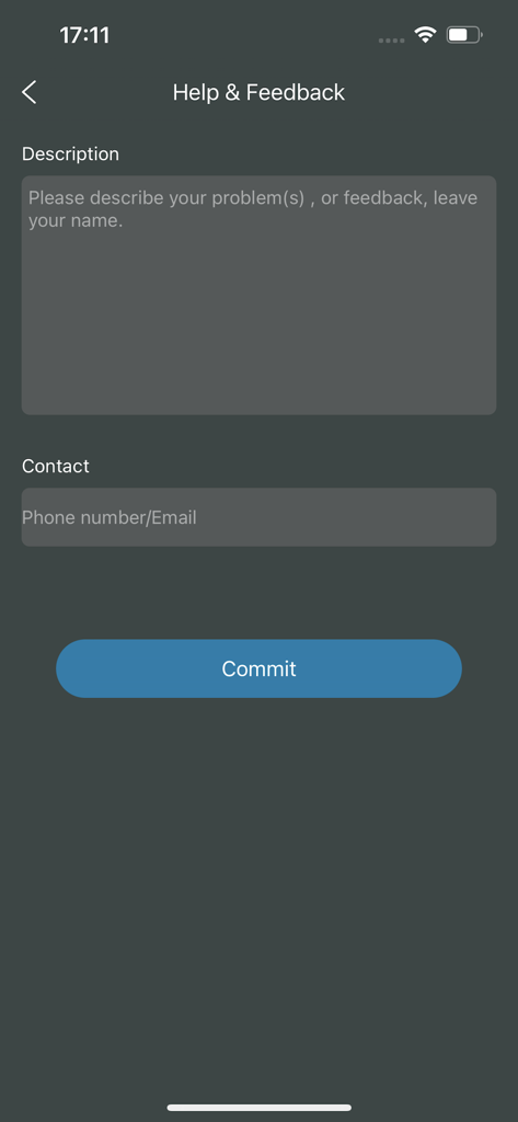 Hilfe- und Feedbackbildschirm für die professionelle Beleuchtungsanwendung PROLED Smart Control.
