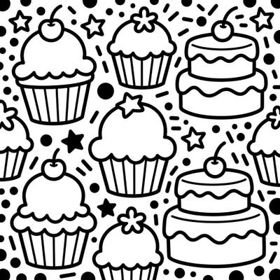 Dive into a world of sweet treats with this adorable vanilla cakes and cupcakes coloring page, specially designed for toddlers. Featuring bold lines and simple shapes, it's perfect for developing fine motor skills and encouraging creativity.