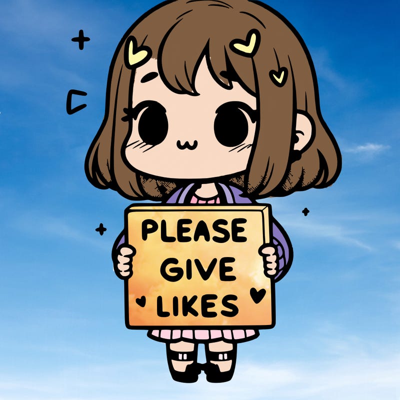 girl holding a sign that says “please give likes”