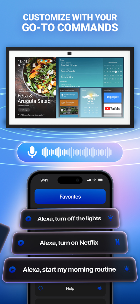 Smart Alexa : Voice Control - Smart Alexa app interface showing custom voice commands and smart home dashboard