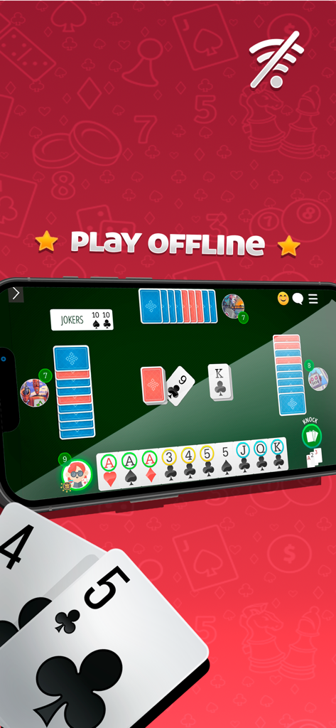 Mobile screen of Cacheta card game featuring the play offline mode