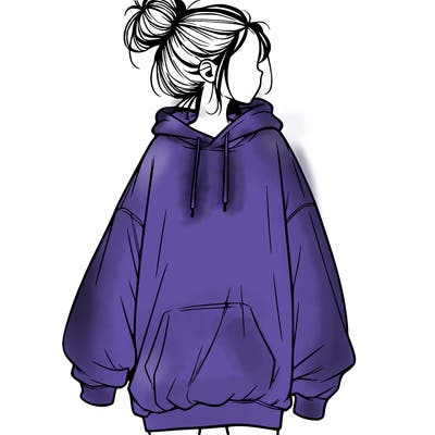 realistic girl with a oversized sweatshirt on and a bun