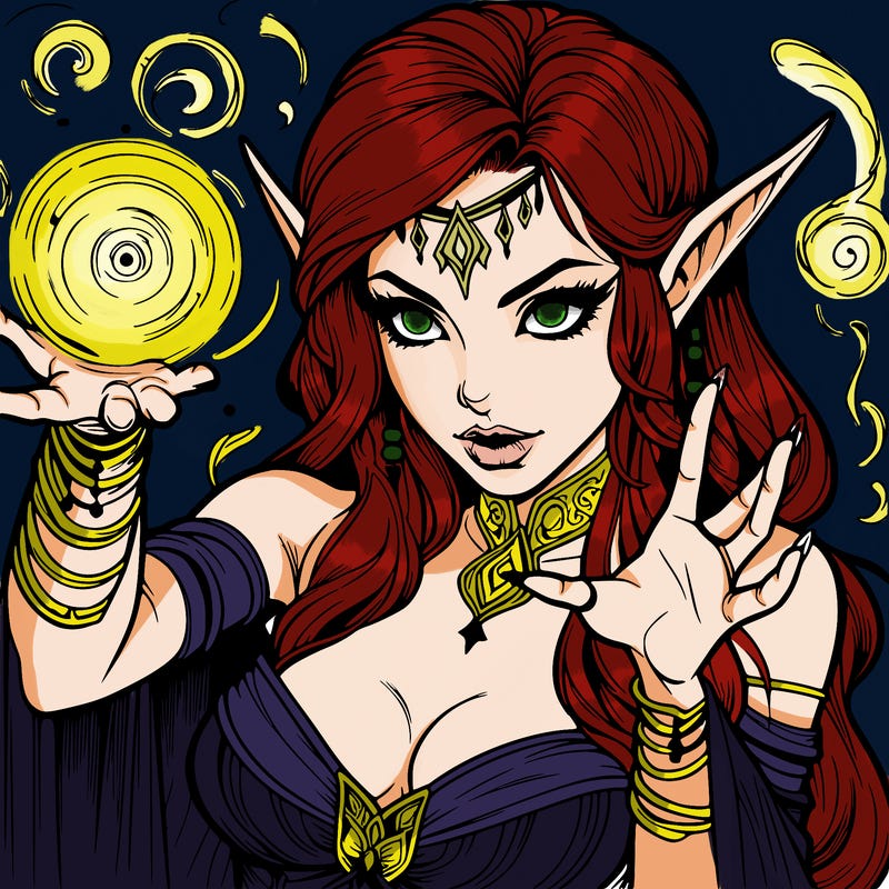 realistic scary beautiful elf sorceress casting spell
