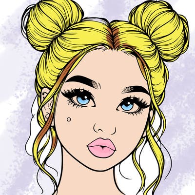 realistic girl with two buns on her hair and lips