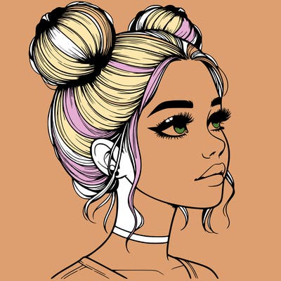 realistic girl with buns on the top of her head