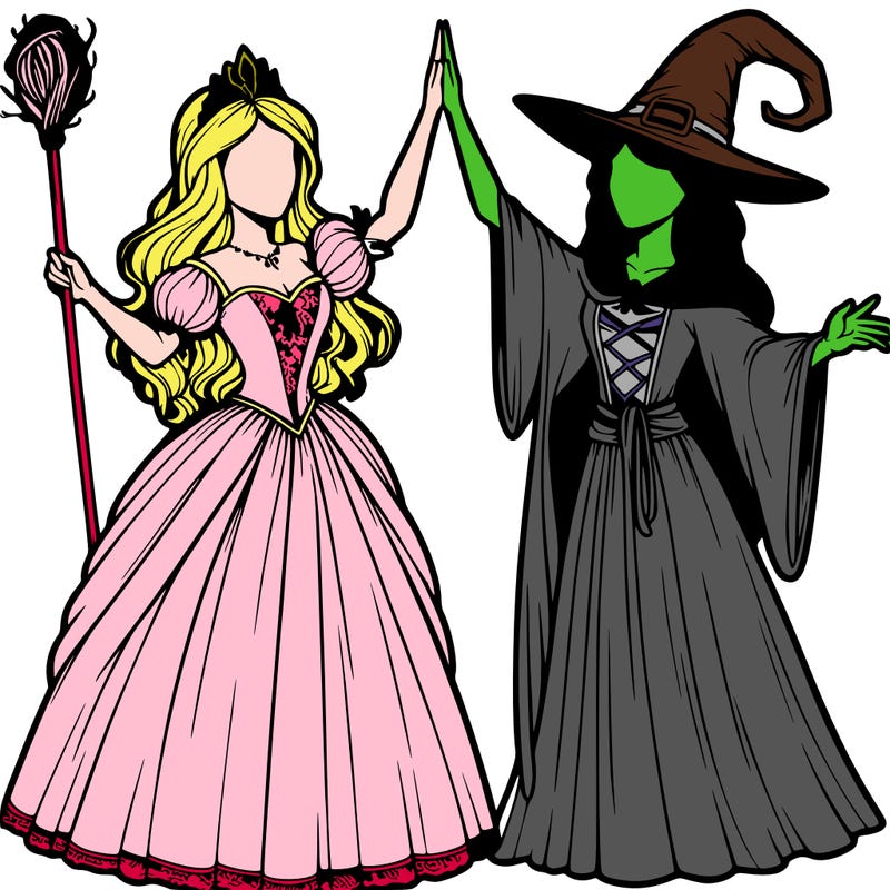 detailed realistic split of a princess and a witch
