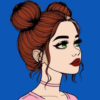 realistic girl with buns on the top of her head
