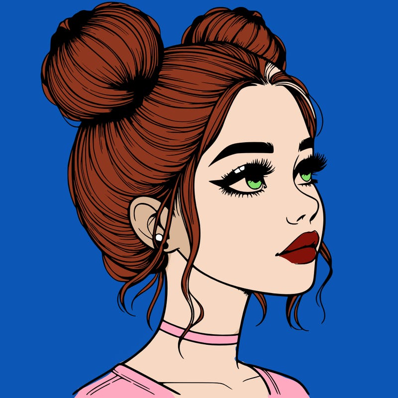 realistic girl with buns on the top of her head