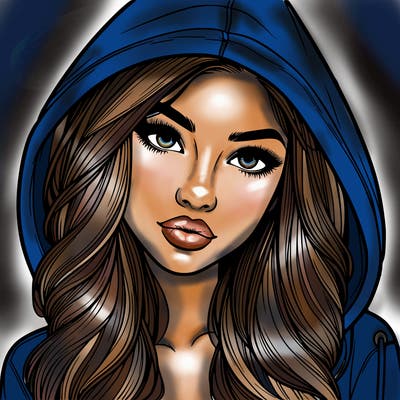 realistic beautiful girl with a hood on