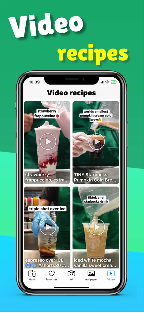 Starbucks secret menu! - 裏メニューコーヒーレシピの動画チュートリアルのコレクションを表示するスマートフォン