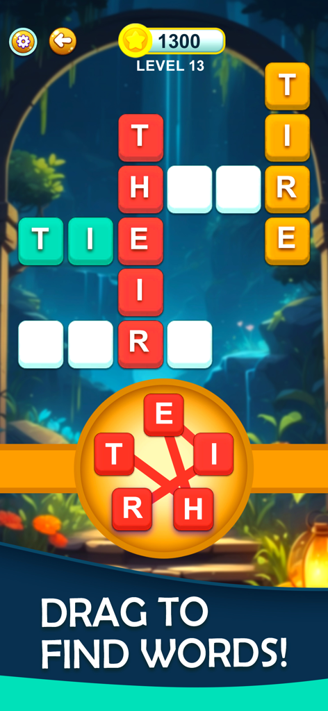 Word Cross - Word Puzzles - Word Cross gameplay screen showing a crossword grid being solved with a letter wheel at the bottom.