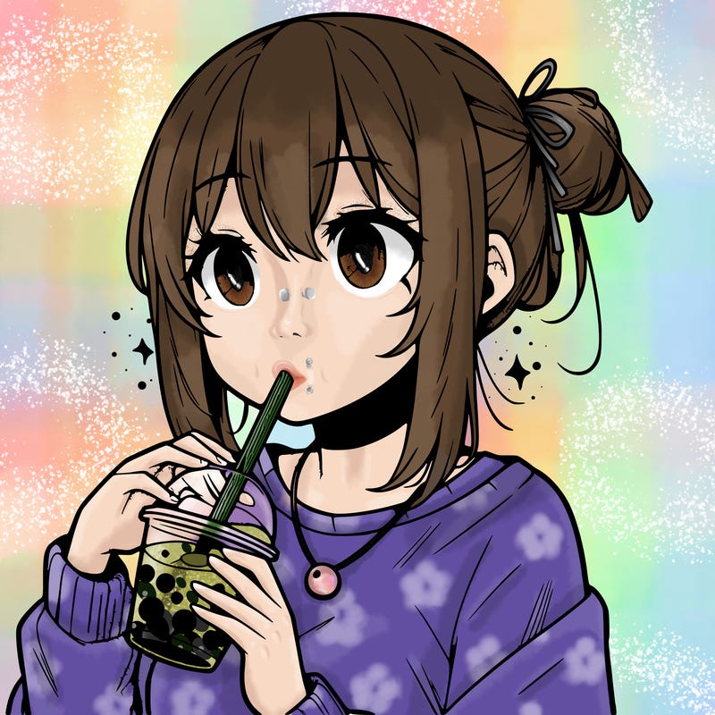 manga character drinking boba