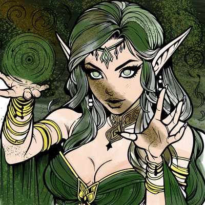 realistic scary beautiful elf sorceress casting spell