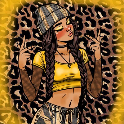 realistic teenage girl with braids and a beanie and crop top doing 🫶🏼