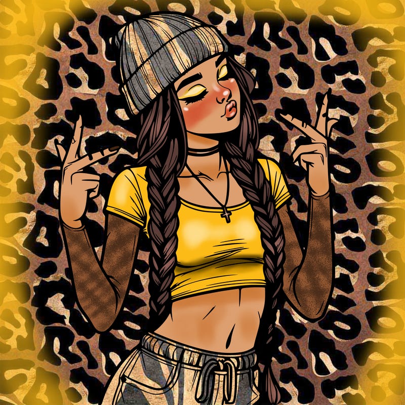 realistic teenage girl with braids and a beanie and crop top doing 🫶🏼