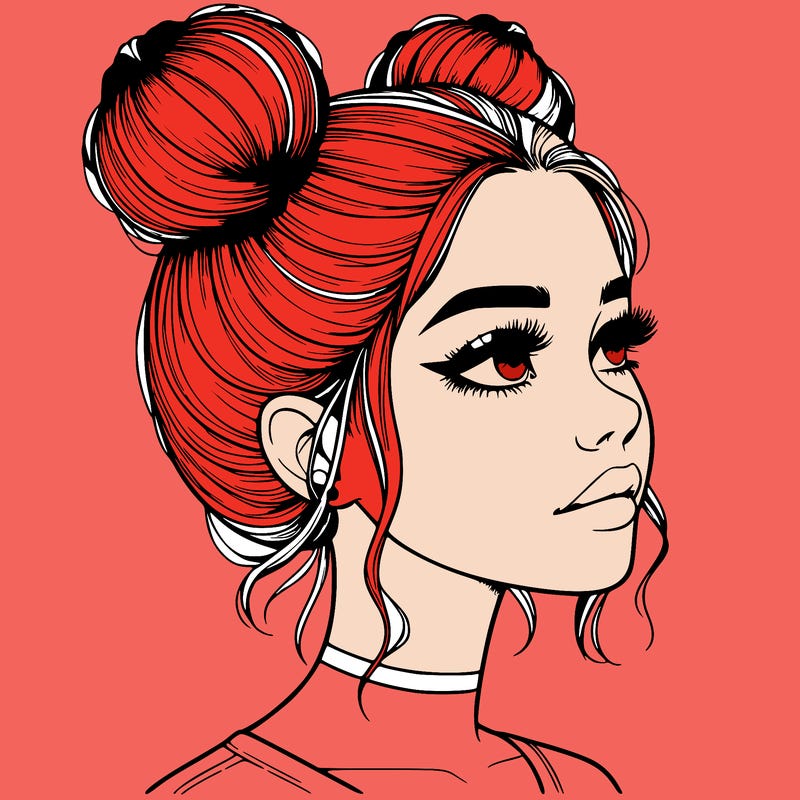 realistic girl with buns on the top of her head