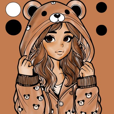 realistic girl in a animal pjs hoodie