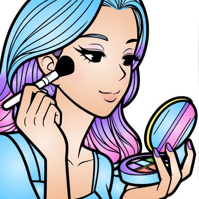 little girl putting on makeup