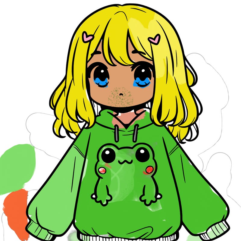 girl wearing frogging sweatshirt