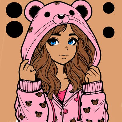 realistic girl in a animal pjs hoodie