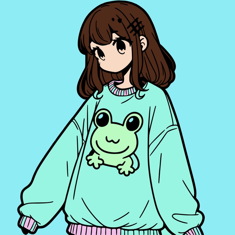 girl wearing frogging sweatshirt