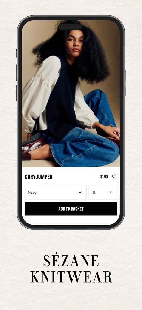Product page for the Cory Jumper in the Sézane fashion app