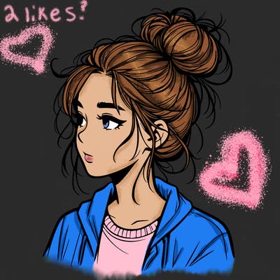realistic teenage girl with a messy bun