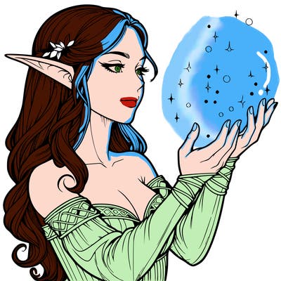 realistic elf girl doing magic