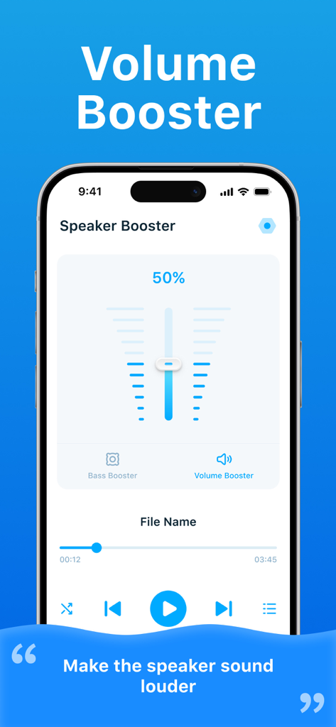 Clear Wave app interface showing the volume booster feature on an iPhone screen