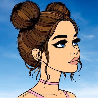 realistic girl with buns on the top of her head