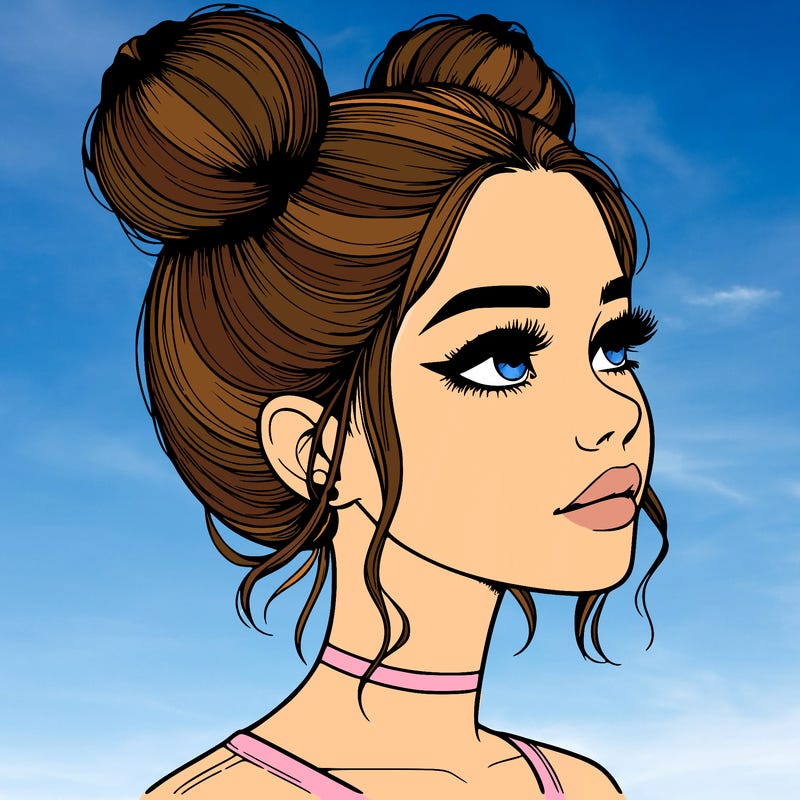 realistic girl with buns on the top of her head