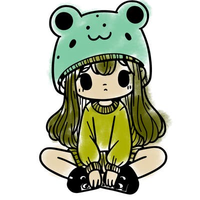 a girl wearing a frog hat and some frog socks