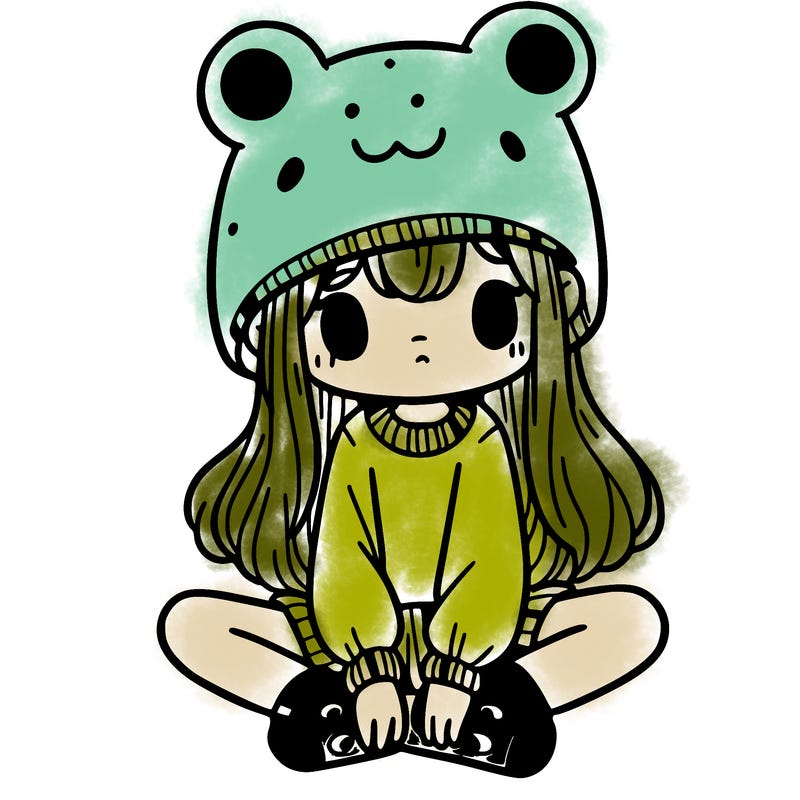 a girl wearing a frog hat and some frog socks