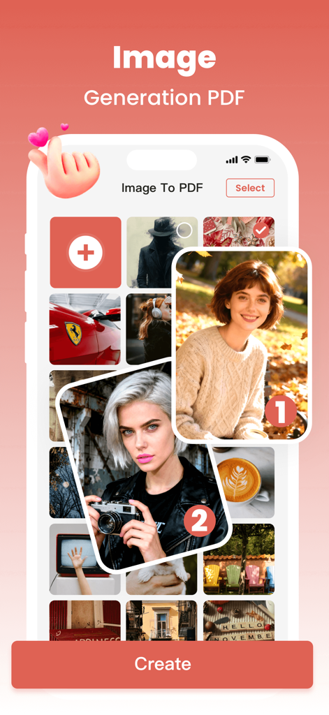 PDFit-AI PDF&Scanner - Smartphone interface of the PDFit app showing how to select multiple gallery images to convert into a PDF document.