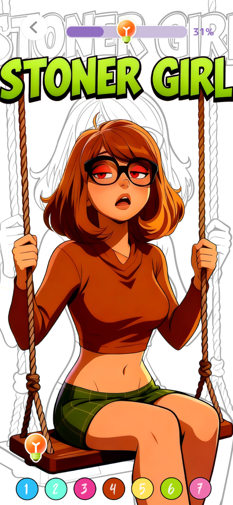 Meme Color: Paint by Number - Digital paint by number coloring page of a stoner girl meme character