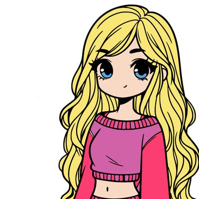 girl with long hair and a crop top with a sweater