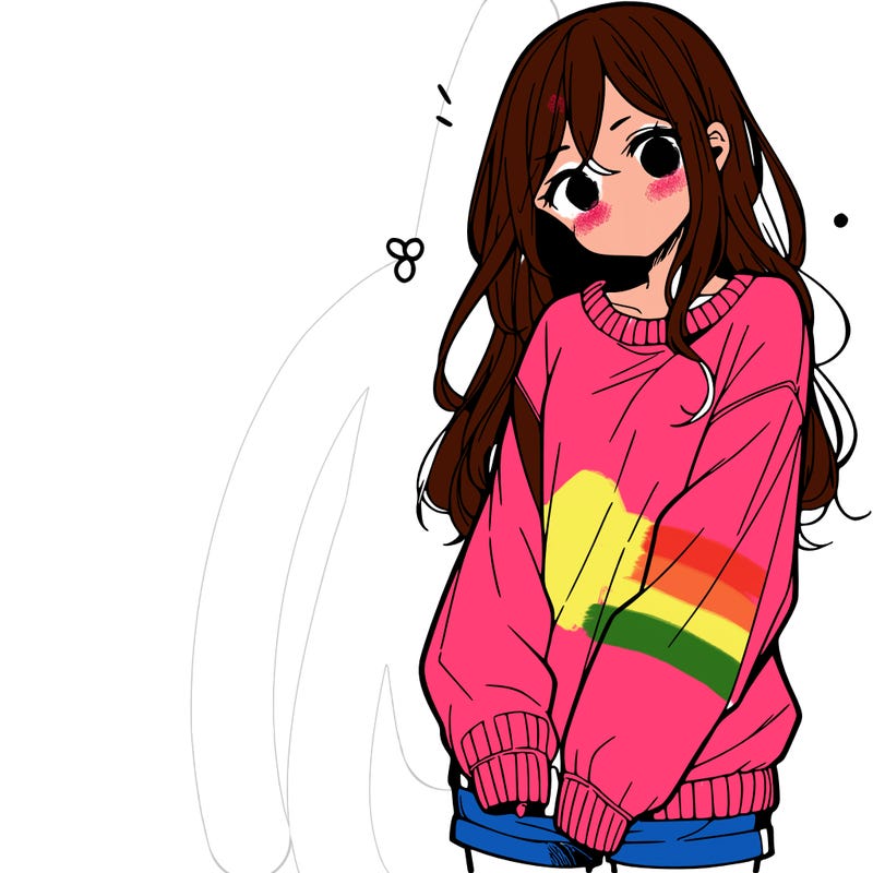manga teen girl  in a sweater and baggy pants