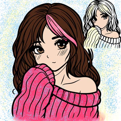 shy pretty girl wearing a sweater that is falling off one shoulder portrait