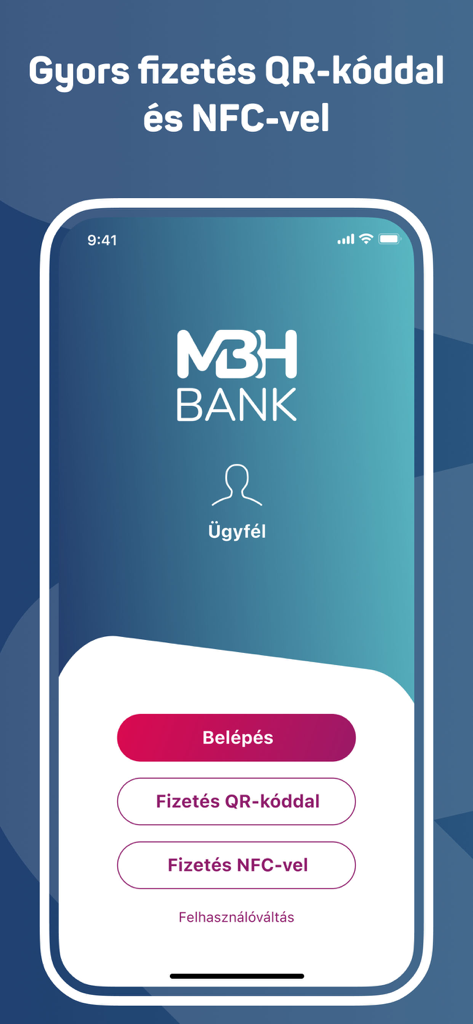 Login screen of the MBH Vallalati App showing options for QR and NFC payments