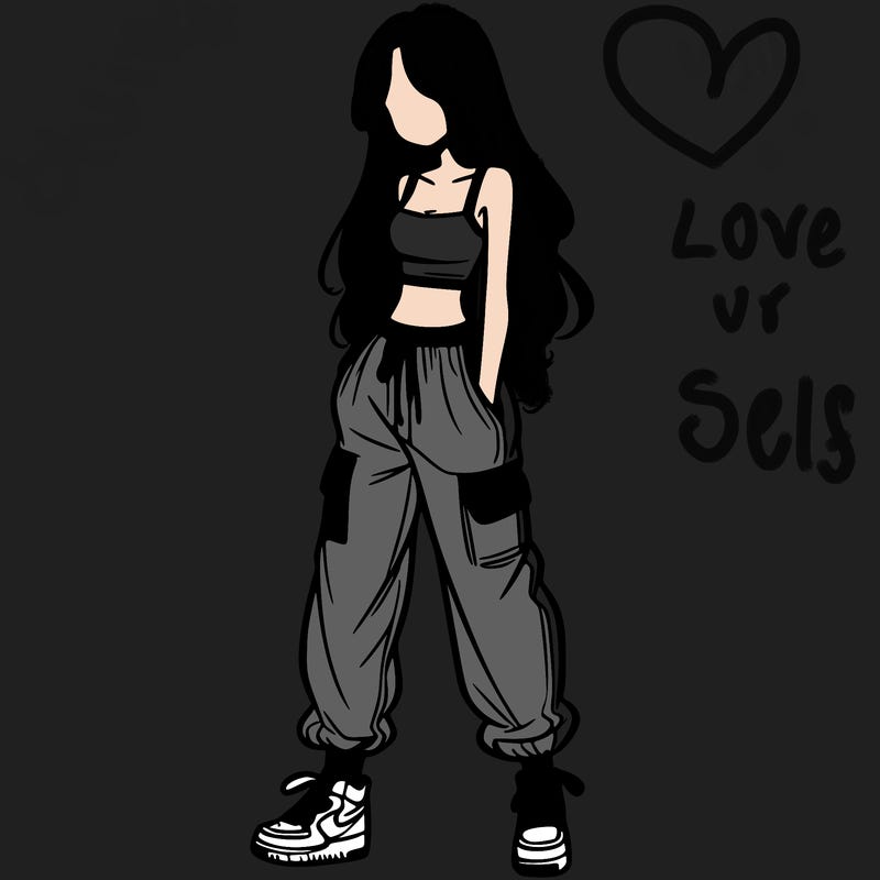 girl in baggy pants crop top and long hair