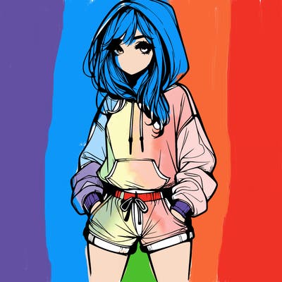 realistic girl in shorts and hoodie