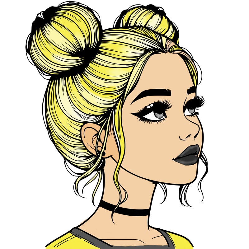 realistic girl with buns on the top of her head