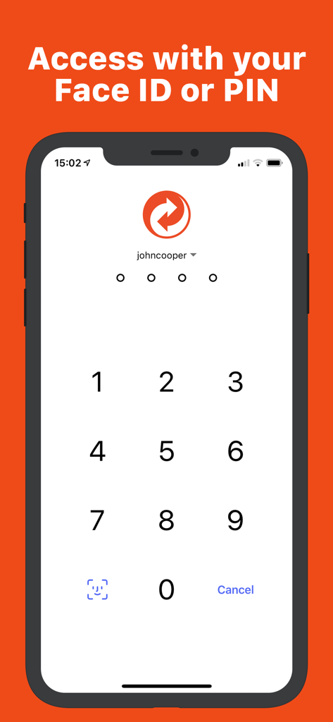 GoodSync - GoodSync mobile app login screen featuring Face ID and numeric PIN authentication options for secure file access