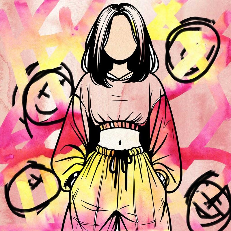 realistic girl faceless with baggy pants and a crop top