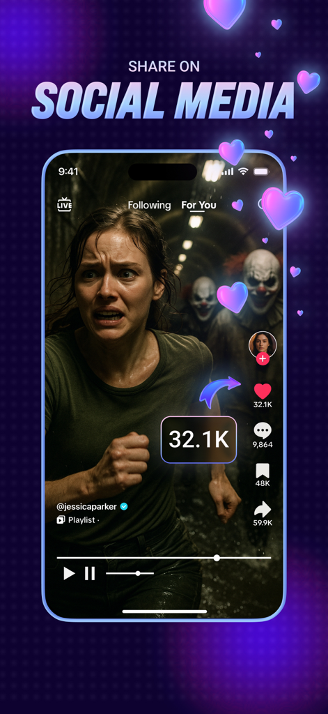 AI Video Generator: Tvorra - Tvorra AI video generator interface showing a cinematic video shared on social media with high engagement metrics