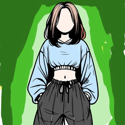 realistic girl faceless with baggy pants and a crop top