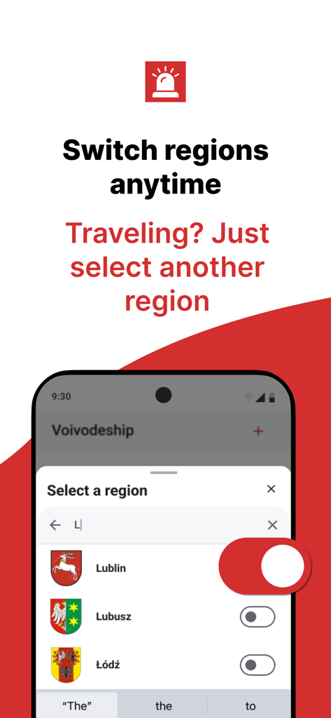 AlertyPL: Alarm Powietrzny - Interface for selecting and switching Polish regions for air raid alerts