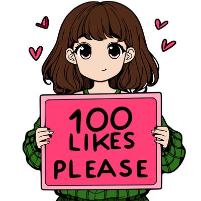 a girl holding a sign saying 100 likes please