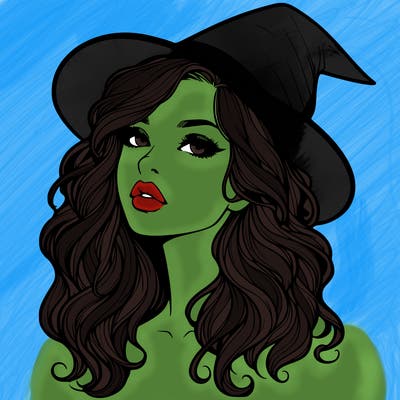 realistic witch girl with wavy hair and lips