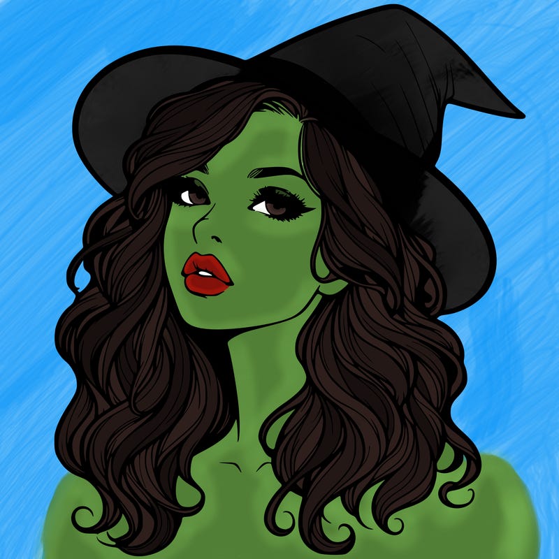 realistic witch girl with wavy hair and lips